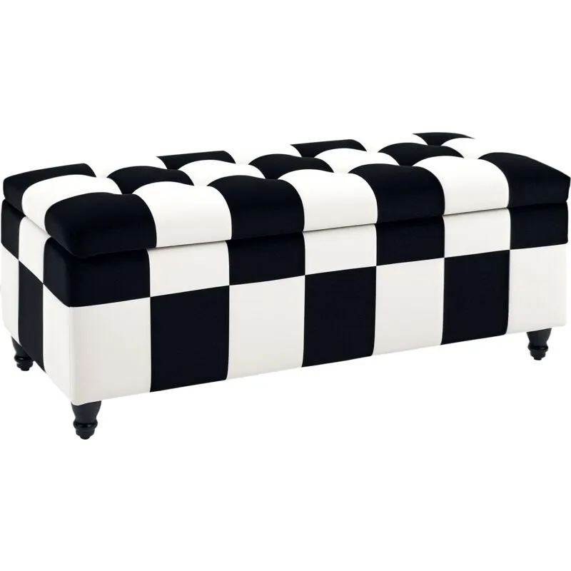 114 x 47 x 47cm Velvet Storage Ottoman, Button-tufted Footstool Box Black, White - Homcom