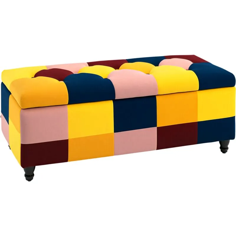 114 x 47 x 47cm Velvet Storage Ottoman, Button-tufted Footstool Box Multicolored - Homcom