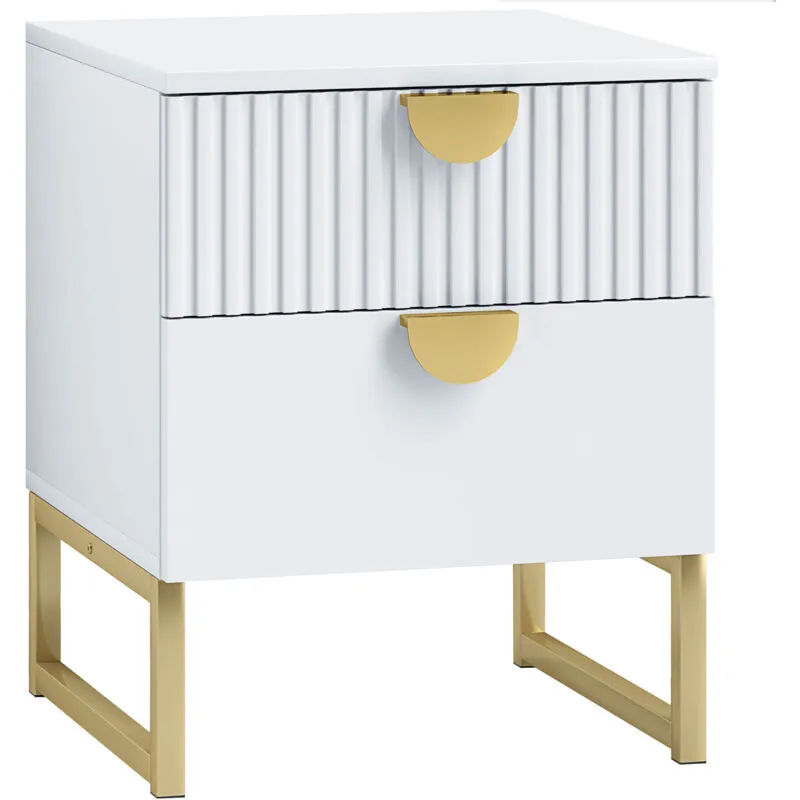 Homcom Bedside Table with 2 Drawers, Modern Side Table, White - White