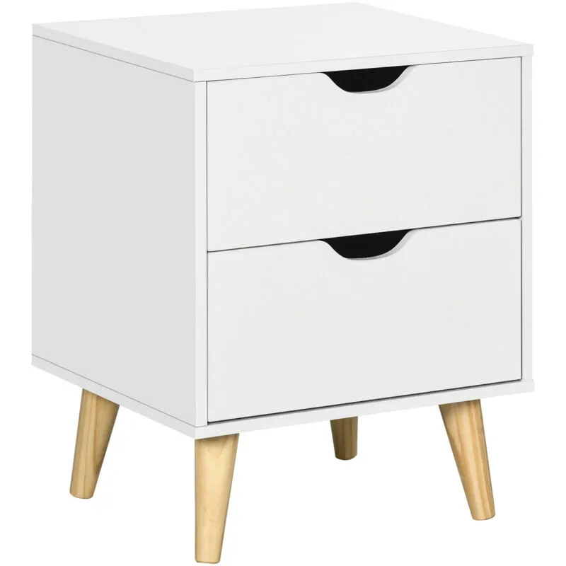 Bedside Table with Drawer, Side Table with Pine Wood Legs, White - Homcom