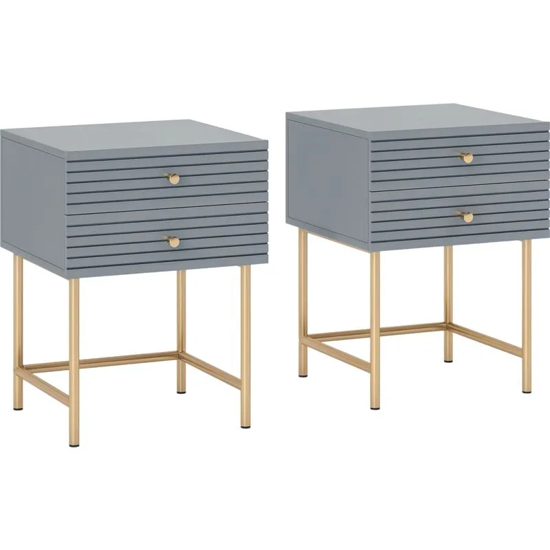 Homcom Bedside Tables Set of 2 with 2 Drawers for Bedroom in Grey Grey