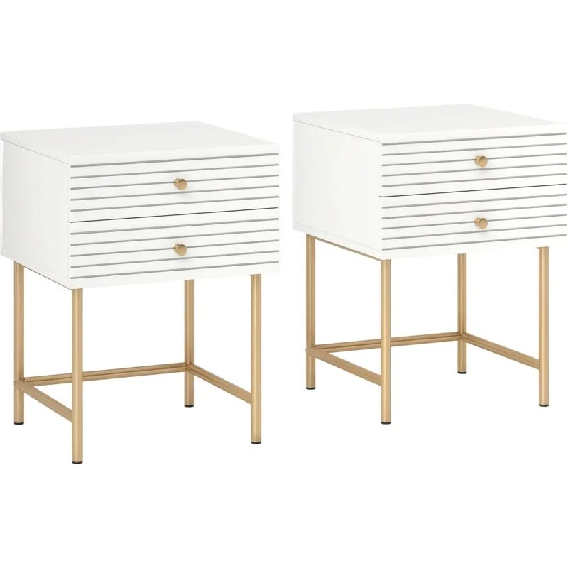 Bedside Tables Set of 2 with 2 Drawers for Bedroom, White - Homcom