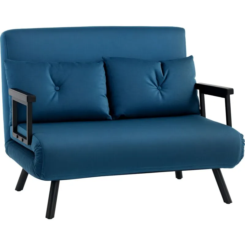 Click Clack Bed Settee for Living Room, Guest Room Blue-Two Seater - Homcom