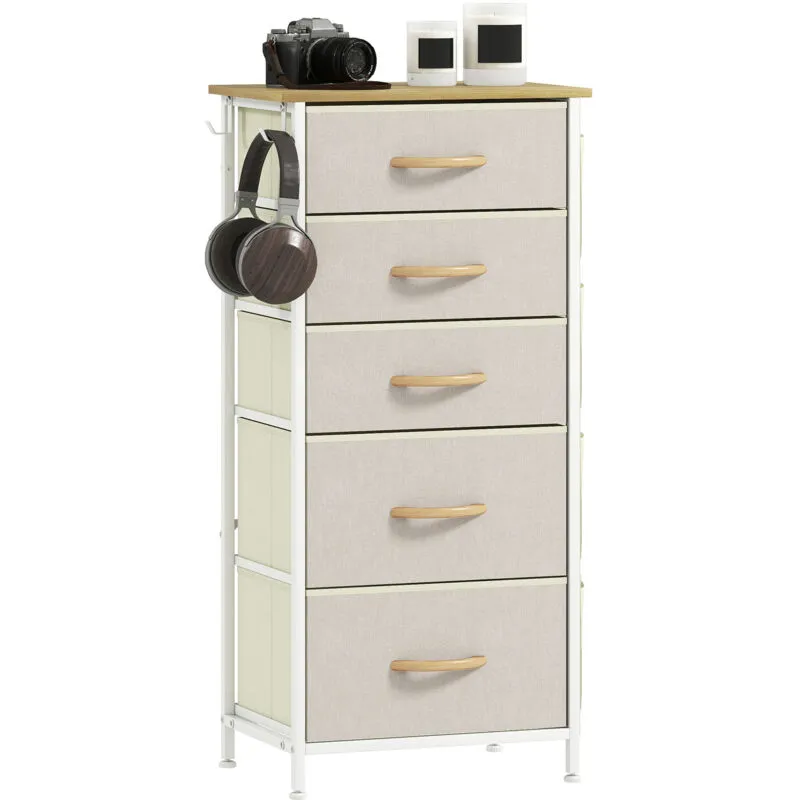 Fabric Chest of Drawers, 5 Drawer Dresser for Bedroom, Beige - Homcom
