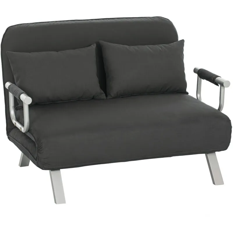 Fabric Convertible 2 Seater Sofa Bed w/ 2 Pillows, Charcoal Grey - Homcom