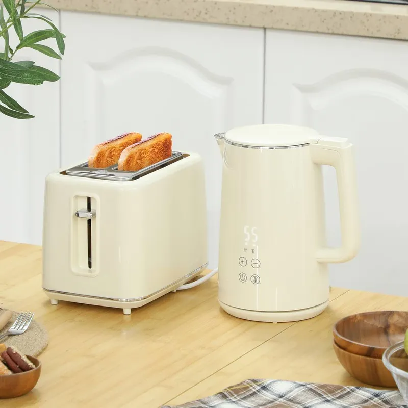 Homcom 1.5L 3000W Fast Boil Electric Kettle & 2 Slice Toaster Set in Beige Size: 2 Pack - Beige - Size: 2 Pack