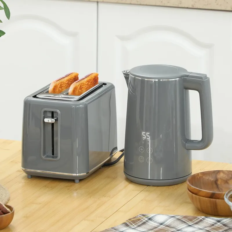 Homcom 1.5L 3000W Fast Boil Electric Kettle & 2 Slice Toaster Set in Grey Size: 2 Pack - Grey - Size: 2 Pack