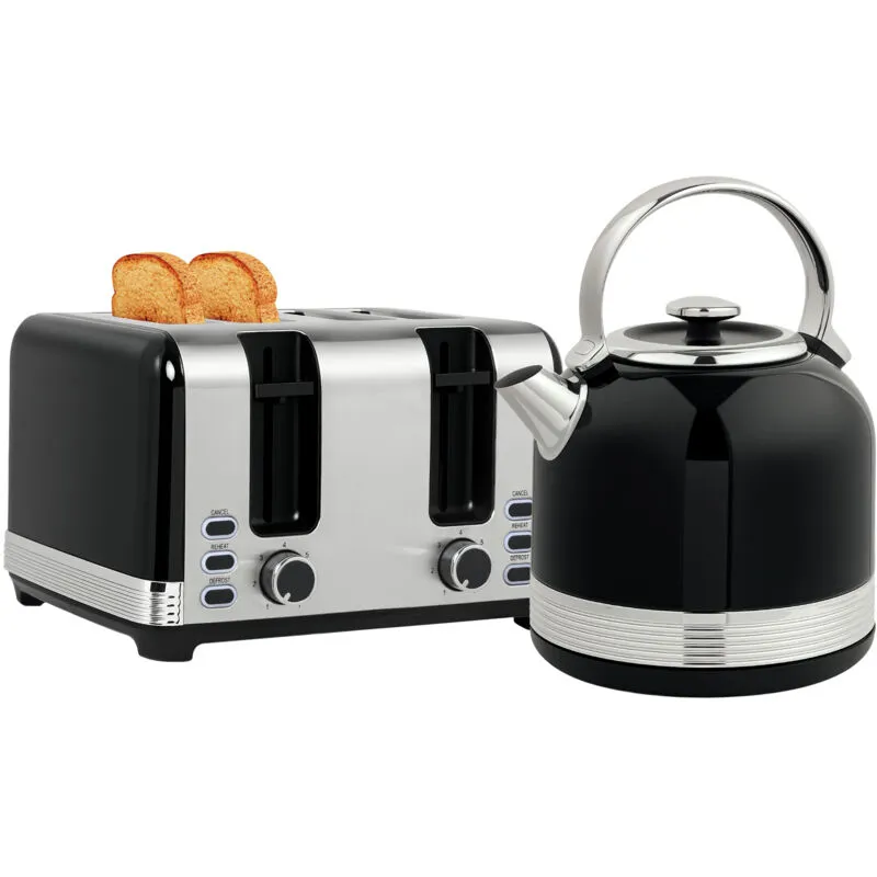 Homcom - 1.7L 3000W Fast Boil Electric Kettle and 4 Slice Toaster Set, Black