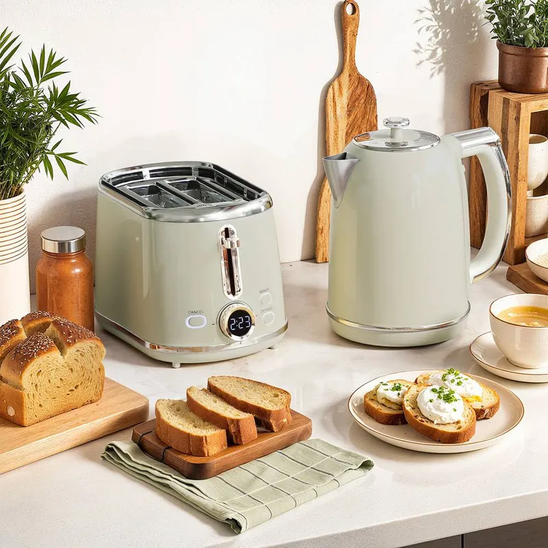 Homcom 1.7L 3000W Kettle & 2 Slice Toaster with Keep Warm Memory Function in Grey Grey