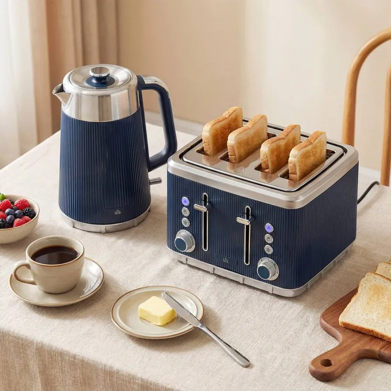 Homcom 1.7L 3000W Rapid Boil Kettle and 4 Slice Toaster Set Dark Blue