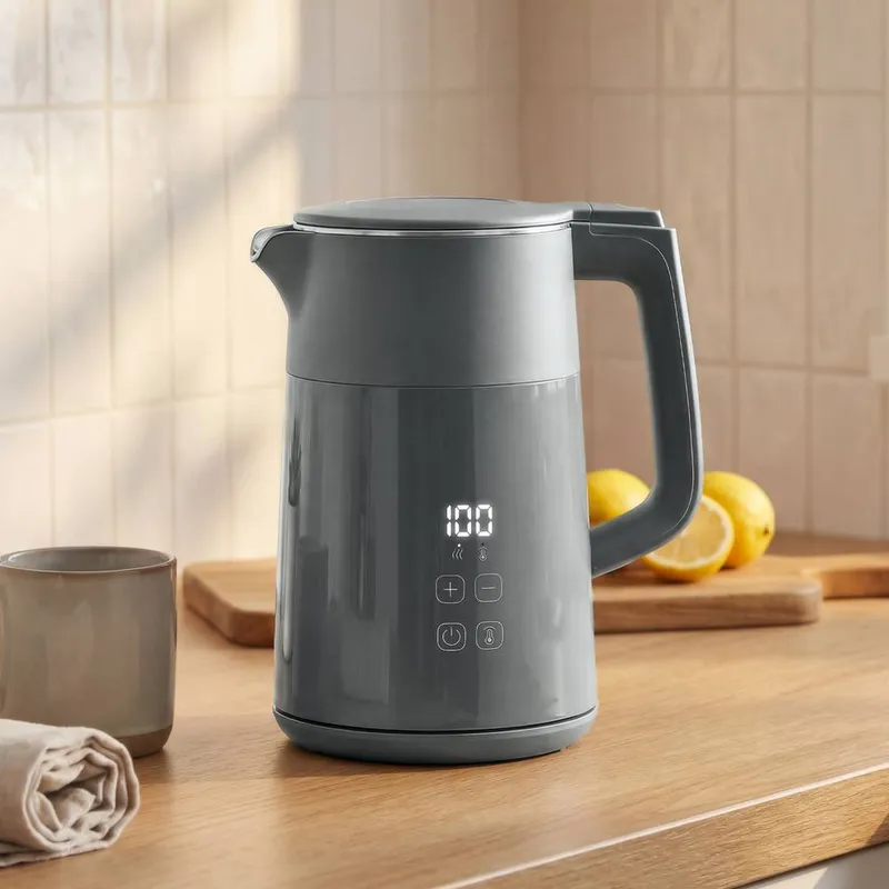 Homcom 1.7L Fast Boil 3000W Electric Kettle with LED Display in Grey Grey