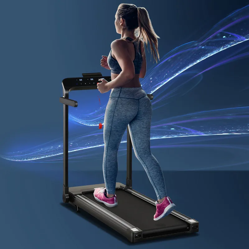 Homcom 1.85HP Foldable Electric Treadmill Fitness Safety Lock LED screen-Black in Black Black