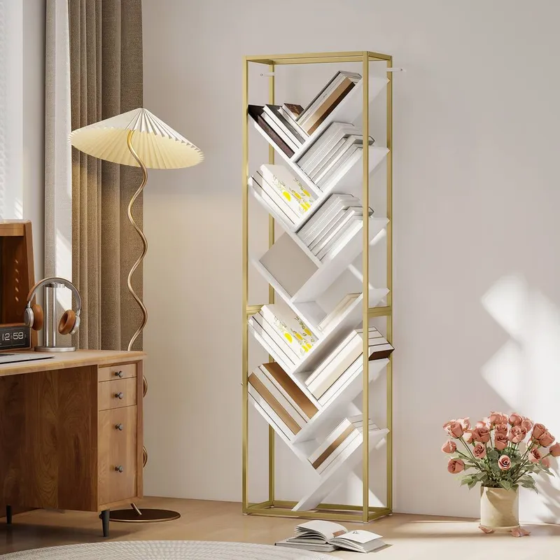 Homcom 10 Tier Tree Bookshelf Industrial Tall Bookcase in White - White