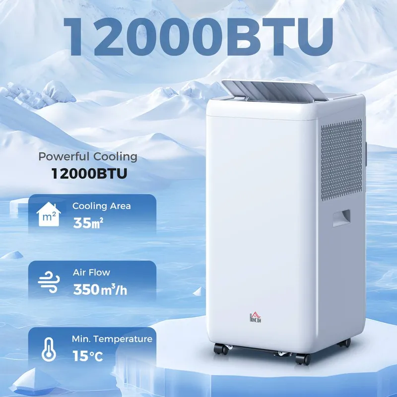 Homcom 12000 Btu Quiet Mobile Air Conditioner with 24H Timer On & off in White - White - Size: One Size