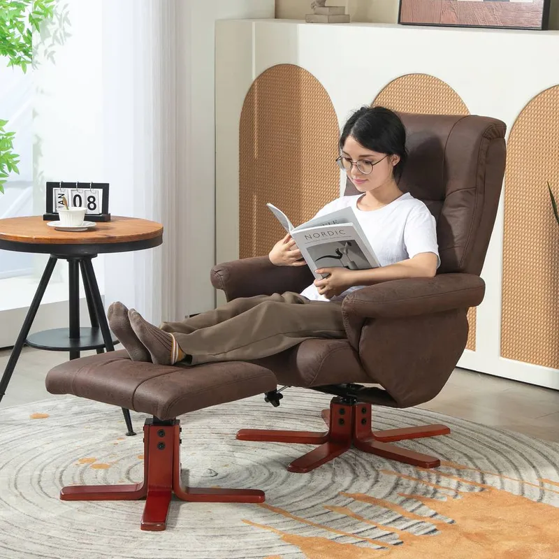 Homcom 135° Reclining Armchair with Footstool for Living Room in Dark Brown Dark Brown