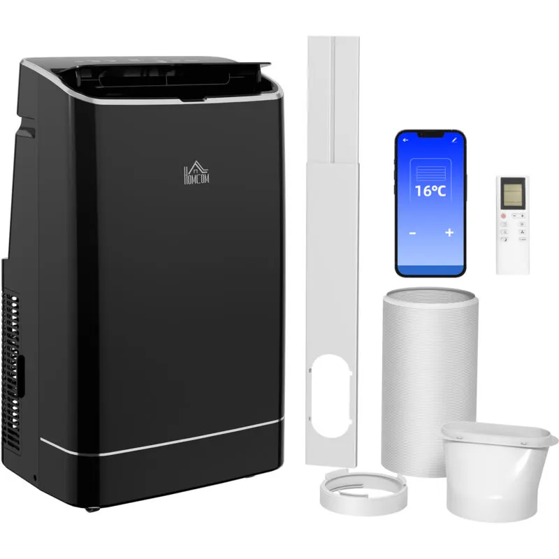 Homcom 14, 000 Btu Mobile Air Conditioner with WiFi Smart App, 35m² in Black - Black - Size: One Size