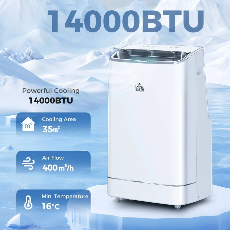Homcom 14, 000 Btu Mobile Air Conditioner with WiFi Smart App, 35m² in White - White - Size: One Size