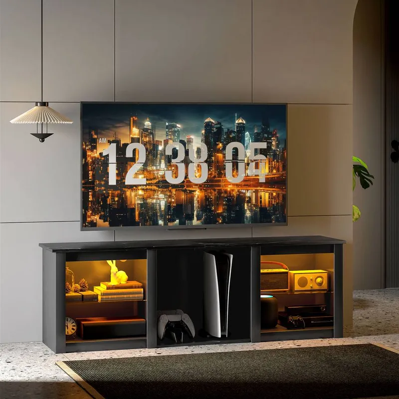"Homcom 160cm TV Unit w/ LED Lights for 65"" TV Modern TV Stand Cabinet Black"