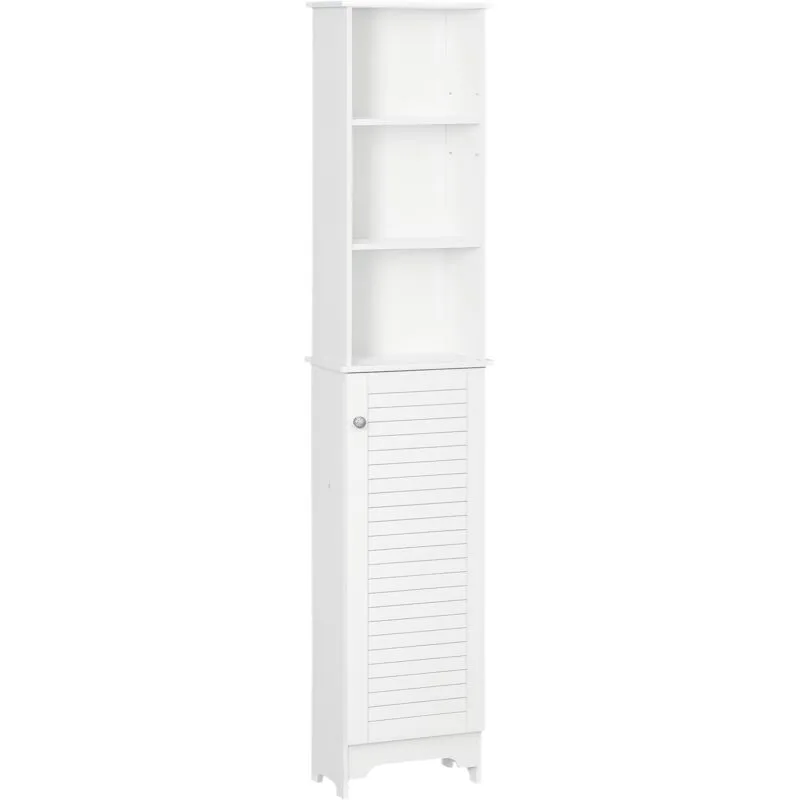 Homcom - 165cm Freestanding Slimline Bathroom Storage Cabinet w/ 6 Shelves White