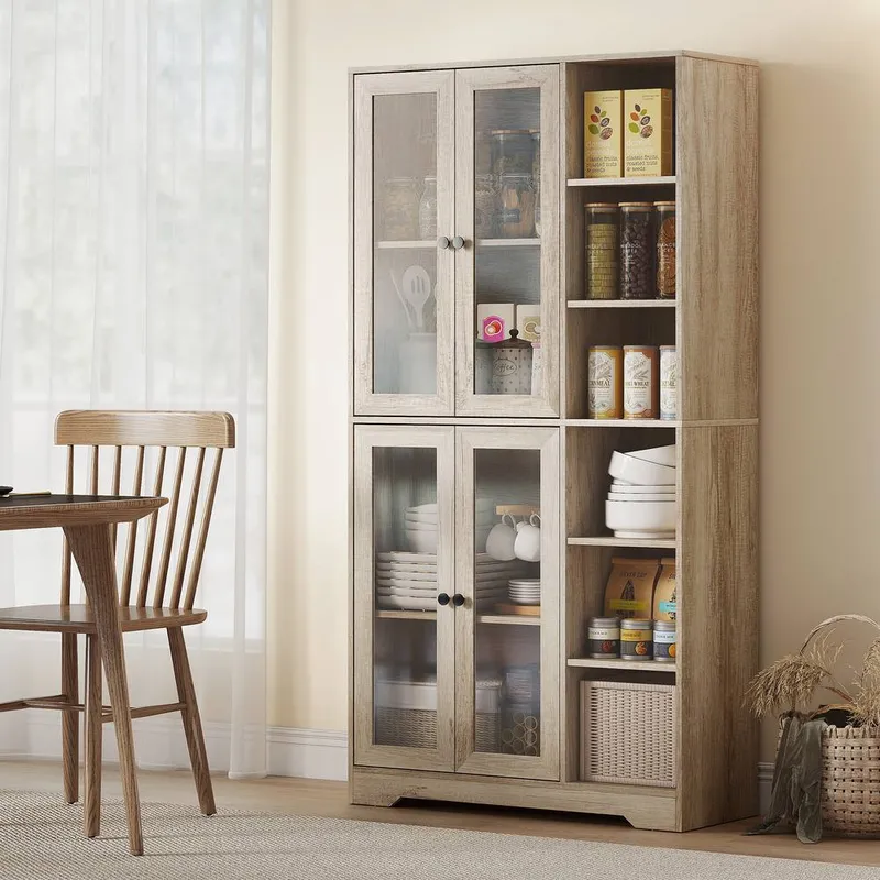 Homcom 172 cm Tall Kitchen Cupboard, Pantry Storage Cabinet in Light Grey Light Grey