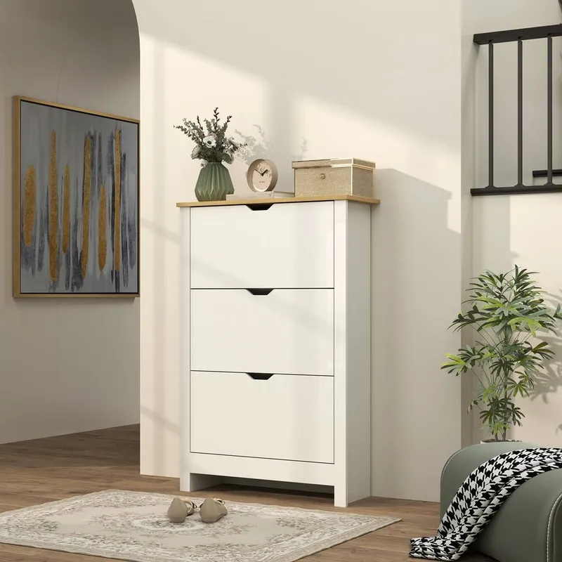 Homcom 18-Shoe Storage Cabinet 6 Shelves 3 Drawers in White White