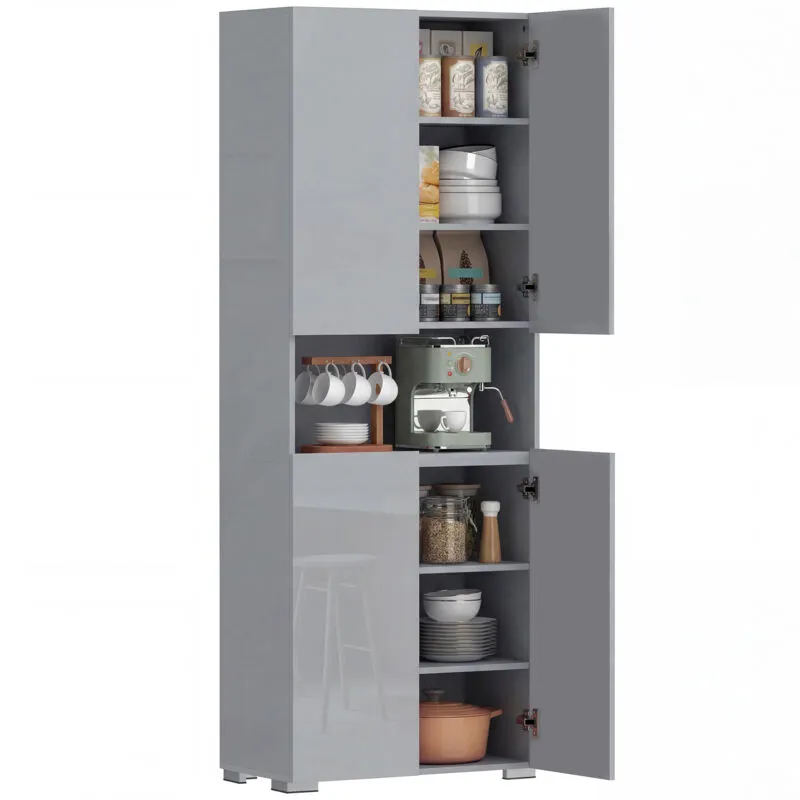 Homcom 180cm Tall Kitchen Cupboard, Pantry Storage Cabinet in Grey - Grey