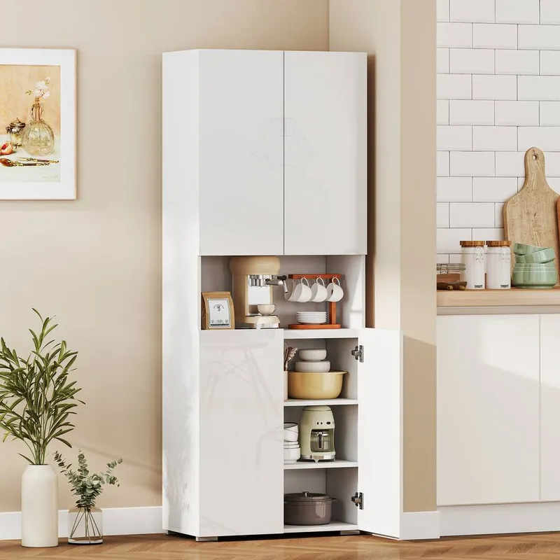 Homcom 180cm Tall Kitchen Cupboard, Pantry Storage Cabinet in White White
