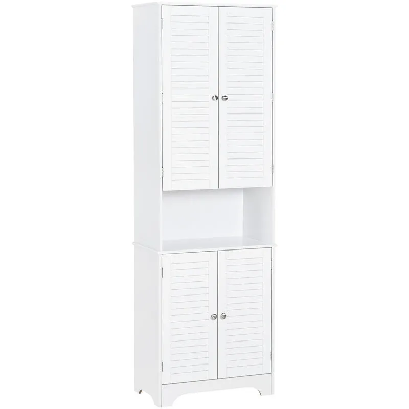 Homcom - 183x60cm Tall Freestanding Bathroom Cabinet Retro 3 Compartments White
