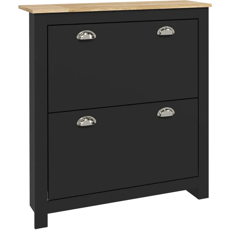 Homcom 2 Drawer Shoe Cabinet Narrow Shoe Cupboard with Flip Doors, Black Black