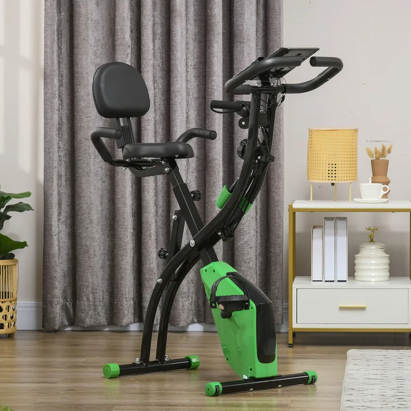 Homcom 2-In-1 Folding Exercise Bike with 8-Level Magnetic Resistance Green Green