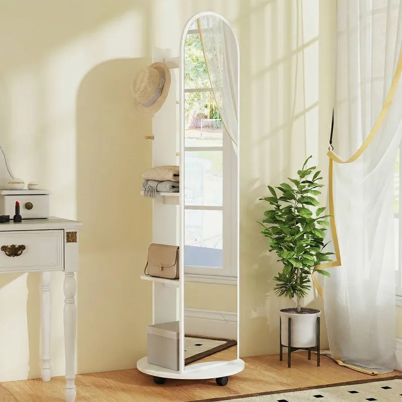 Homcom 2-in-1 Full Length Mirror with Shelves, 4 Wheels in White White