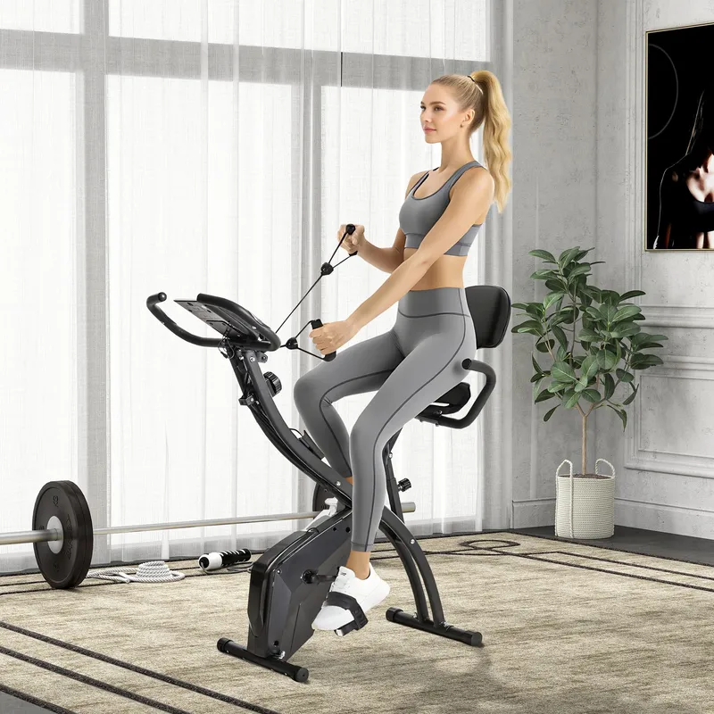 Homcom 2-In-1 Upright Exercise Bike 8-Level Adjustable with Pulse Sensor in Black Black