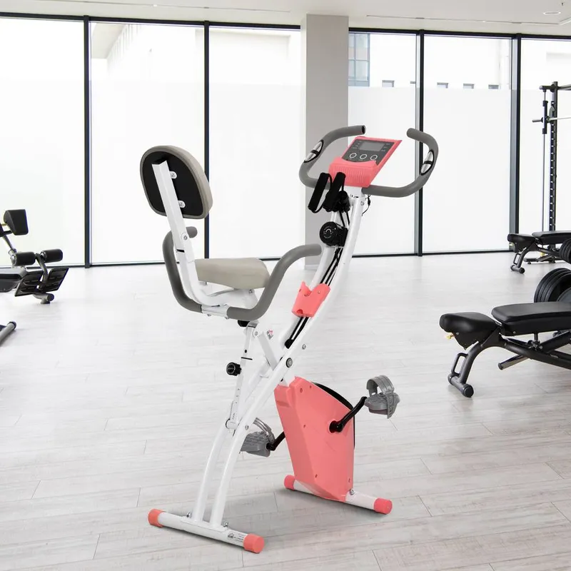 Homcom 2-In-1 Upright Exercise Bike 8-Level Adjustable with Pulse Sensor in Pink - Pink