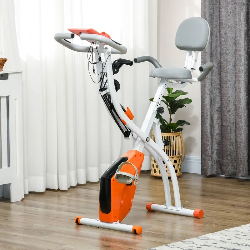 Homcom - 2-In-1 Upright Exercise Bike 8-Level Adjustable with Pulse Sensor Orange