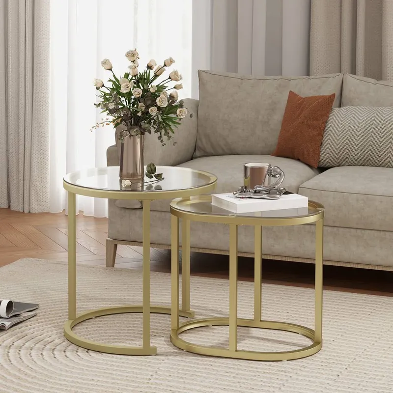 Homcom 2 Pcs Modern Coffee Table with Tempered Glass Side Tables Clear Clear