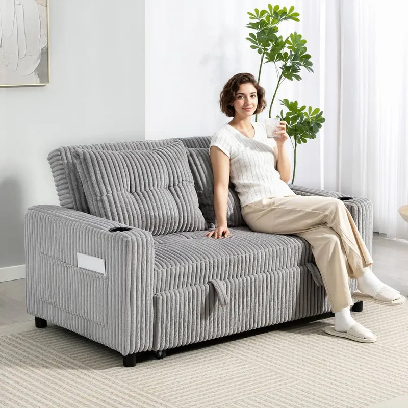 Homcom 2 Seater Sofa Bed, Click Clack Pull Out Bed Settee, Light Grey Light Grey 2 Seater
