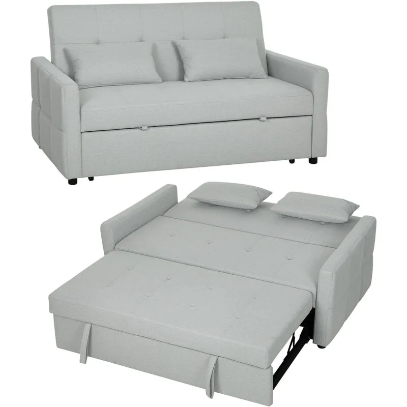 Homcom 2 Seater Sofa Bed, Convertible Pull Out Bed Settee, Light Grey