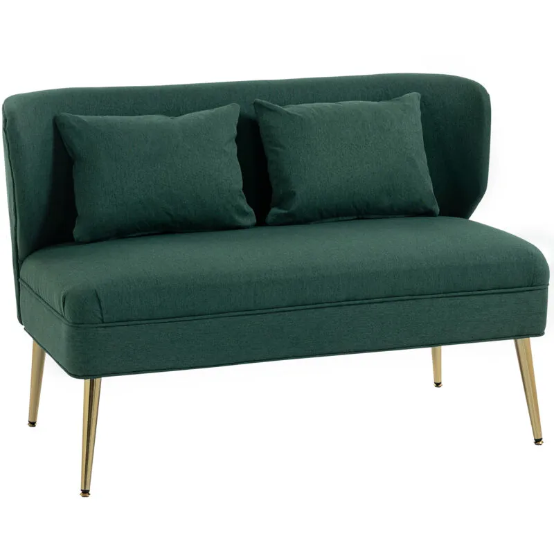 Homcom 2 Seater Sofa, Small Sofa with Wing Back, Thick Seat, Dark Green