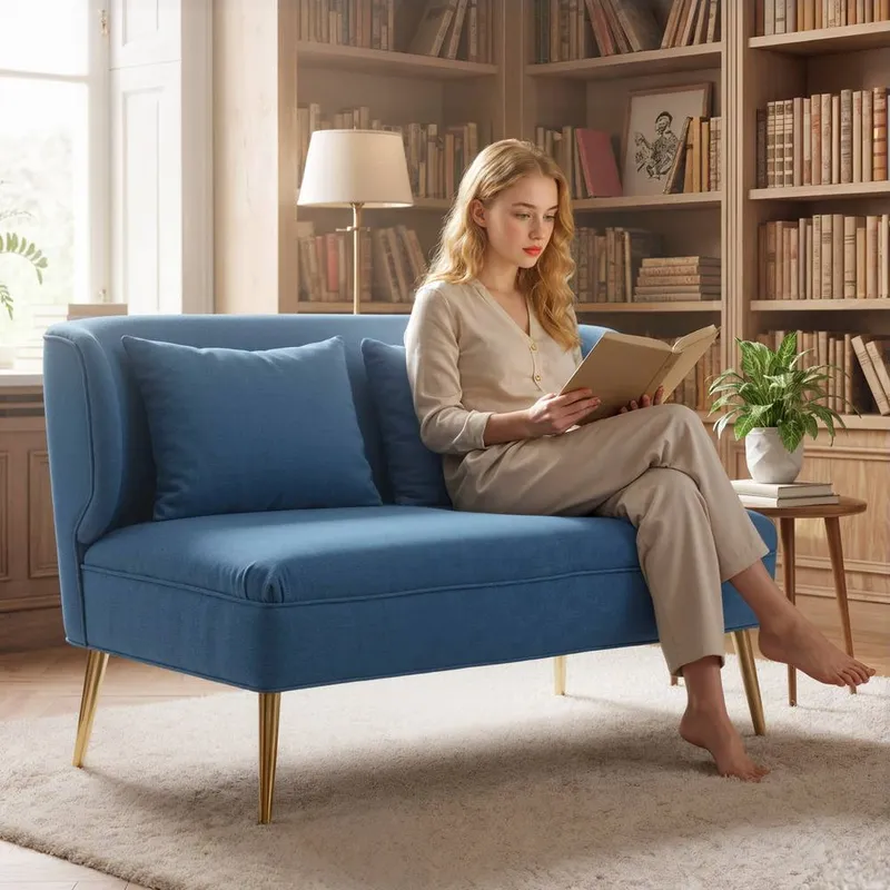 Homcom 2 Seater Sofa, Small Sofa with Wing Back, Thick Seat in Dark Blue - Dark Blue