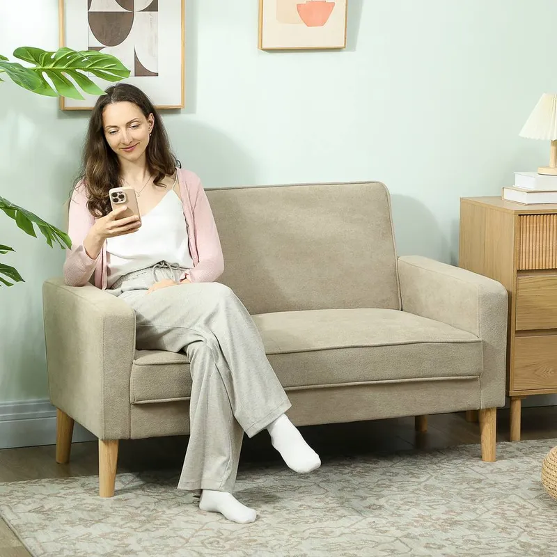 Homcom 2 Seater Sofa, Velvet Upholstered Loveseat for Small Space in Beige Beige 2 Seater