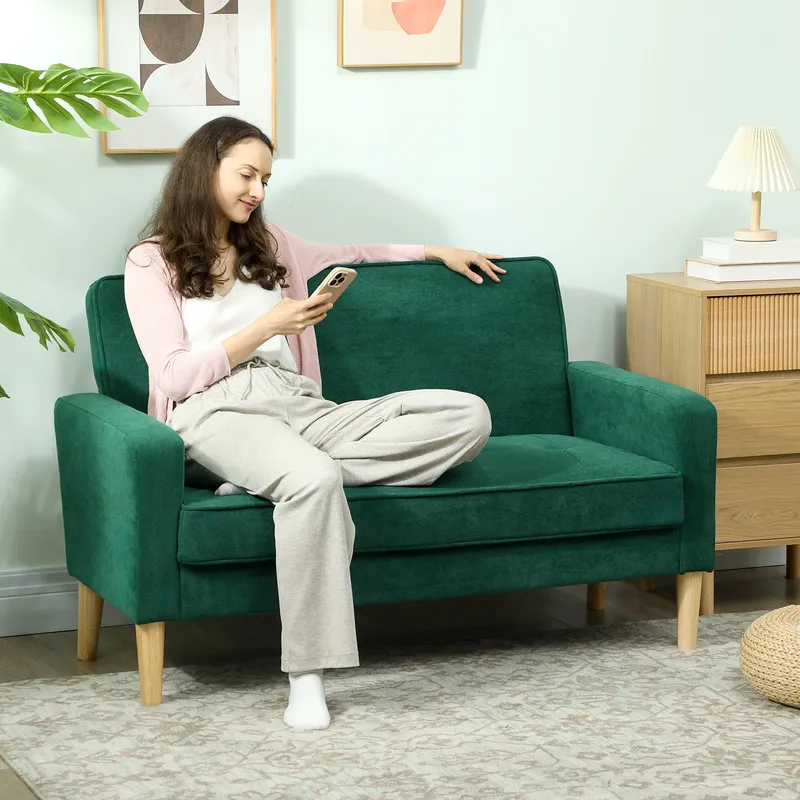 Homcom 2 Seater Sofa, Velvet Upholstered Loveseat for Small Space in Green Green 2 Seater
