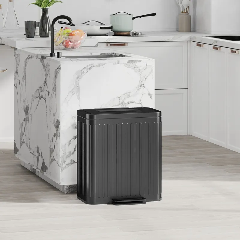 Homcom 2 x 20L Double Rubbish Bin, Pedal Bin with Rubbish Bags, Black Black