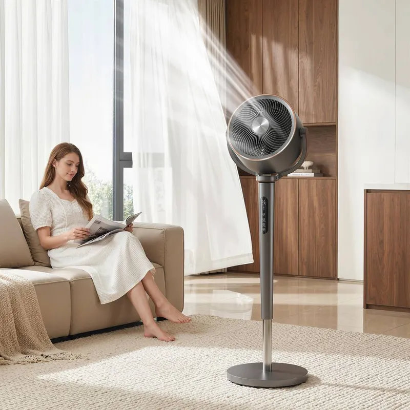 Homcom 20dB Silent Standing Fan, Oscillating Fan with 12 Speeds in Grey - Grey