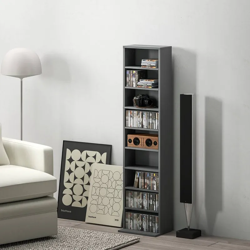 Homcom - 260 cd Storage Unit 120 dvd Storage Tower with 9 Compartments Grey