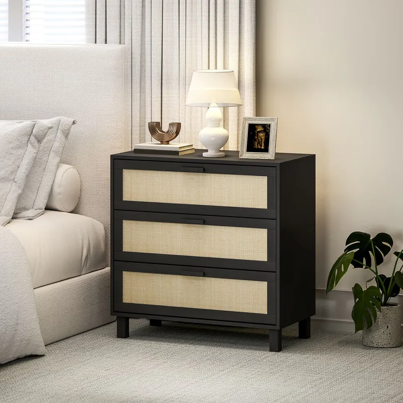 Homcom 3 Drawer Cabinet Storage Cupboard Sideboard Organiser in Black Black