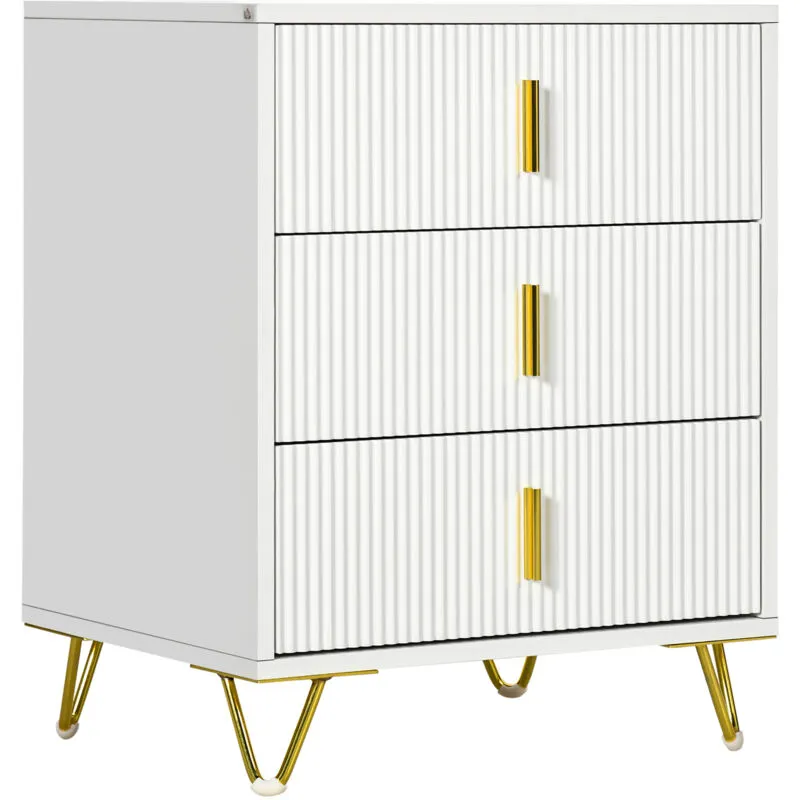 Homcom 3 Drawer Dresser, Chest of Drawers Storage Cabinet, White - White