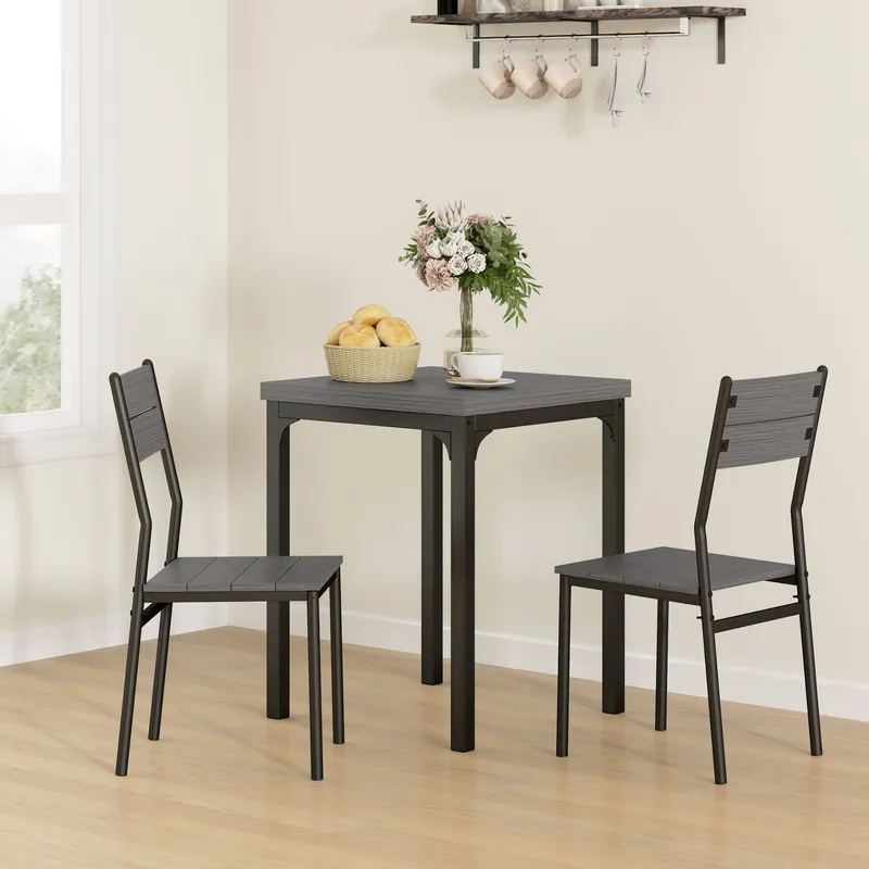 Homcom 3 Pcs Compact Dining Table 2 Chairs Set in Grey - Grey