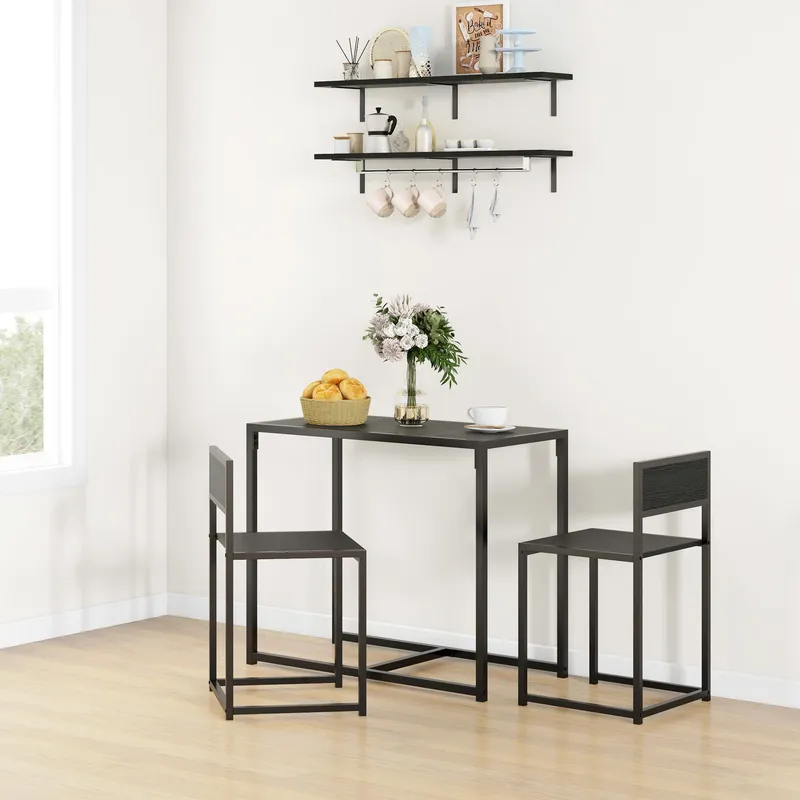 Homcom 3 Piece Dining Table Set with Metal Frame in Black - Black