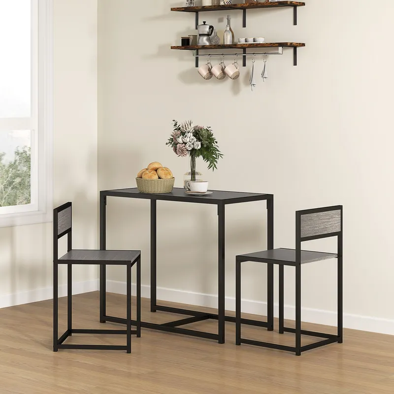 Homcom 3 Piece Dining Table Set with Metal Frame in Grey Grey