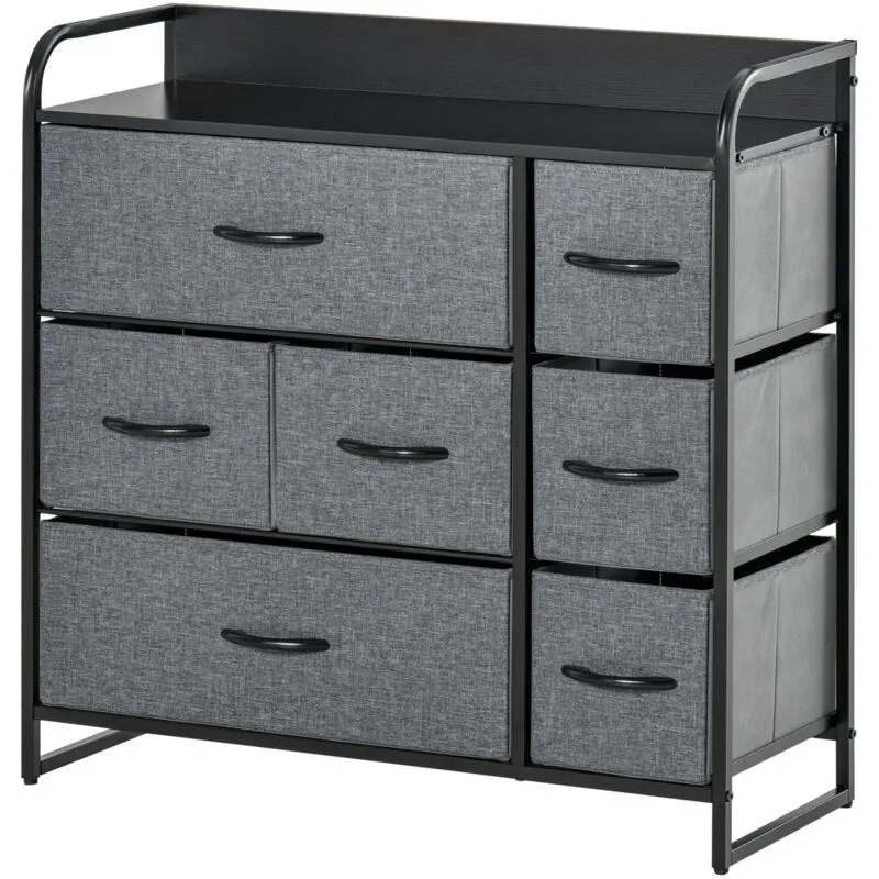 Homcom 3-Tier Fabric Bedroom Dresser with Foldable Drawers, Grey Grey